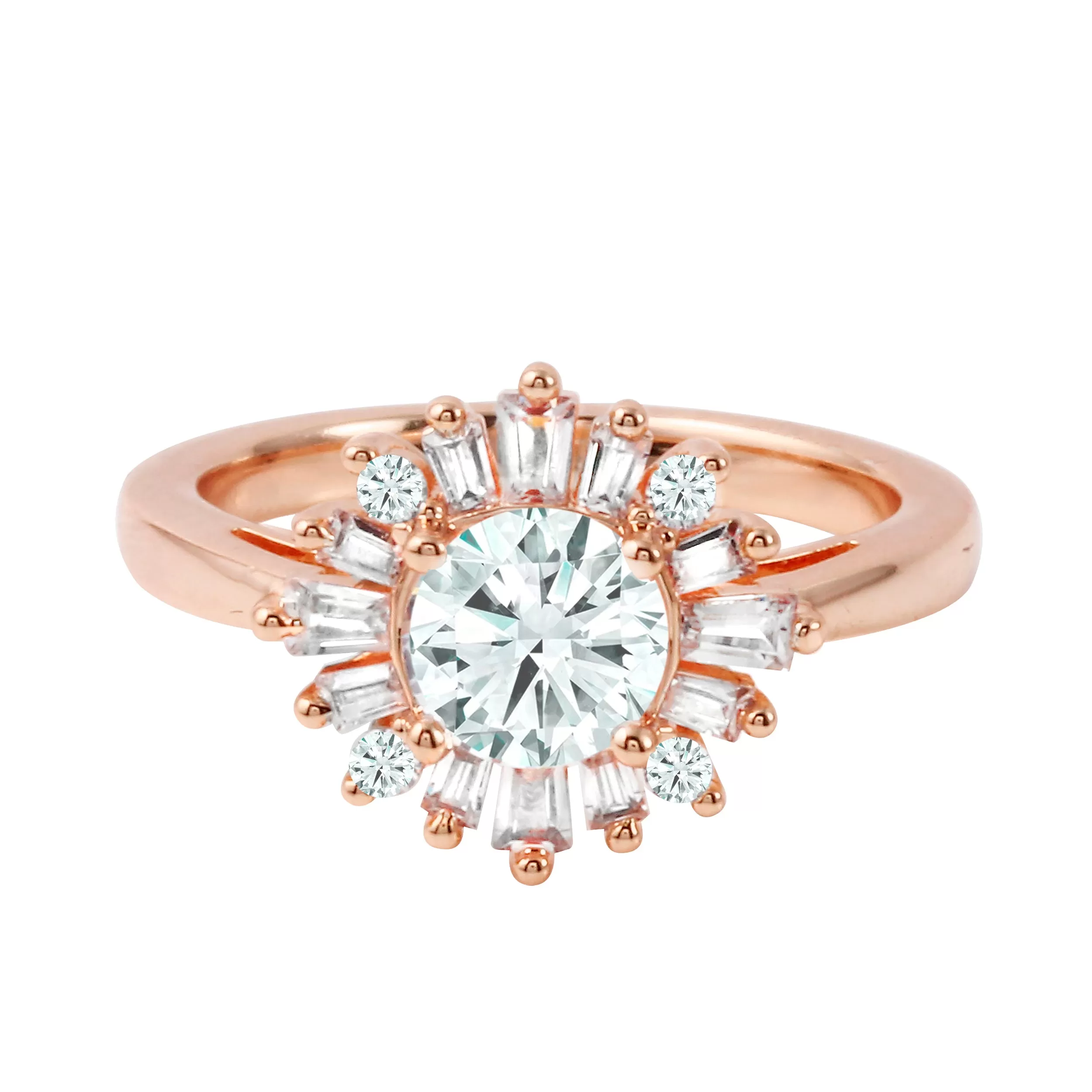 Round Diamond Starburst Engagement Ring