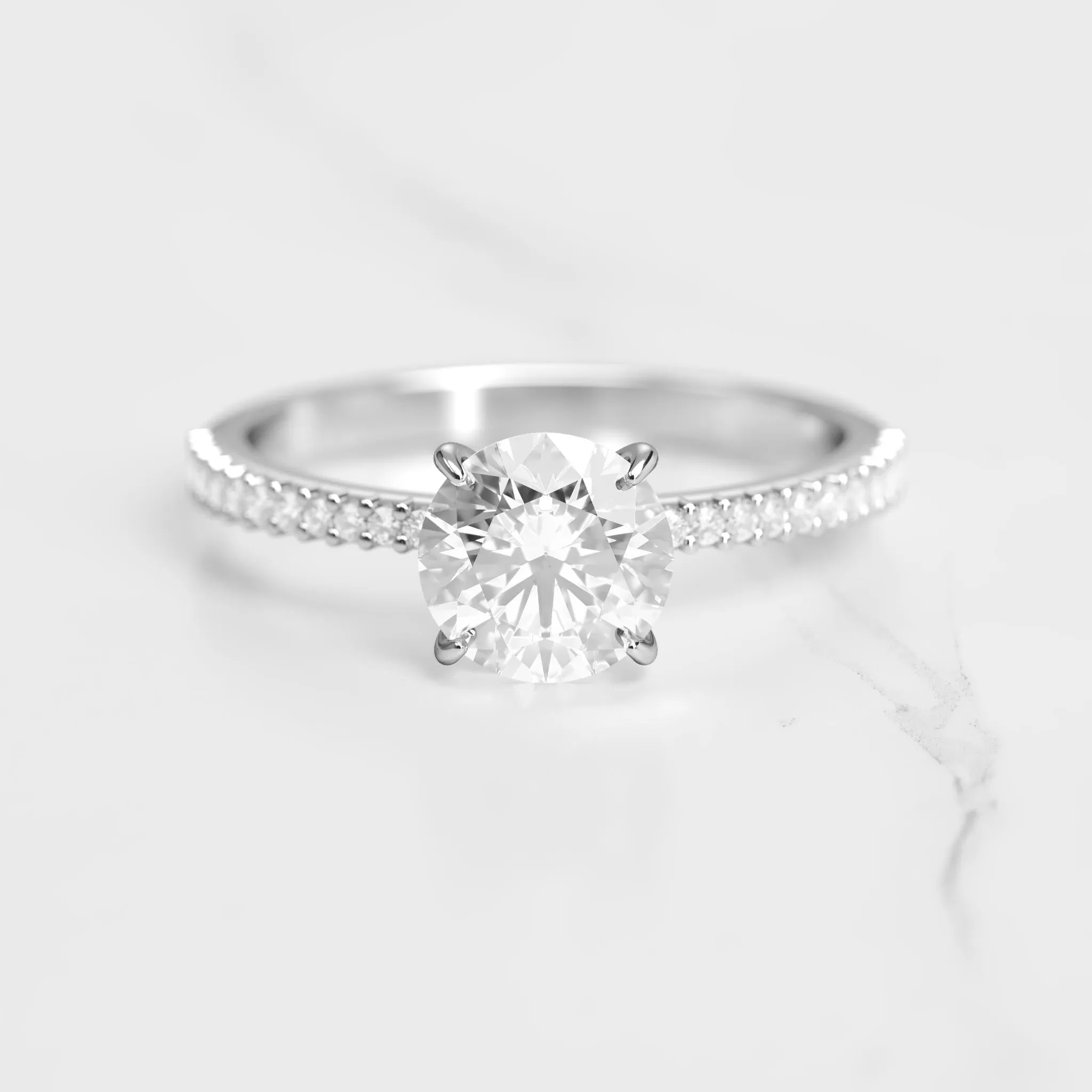 Round Half Pave Tapered Diamond Ring