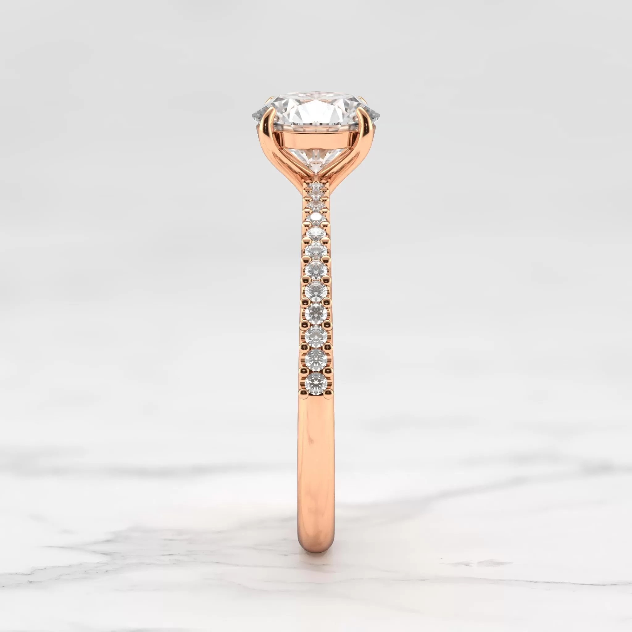 Round Half Pave Tapered Diamond Ring