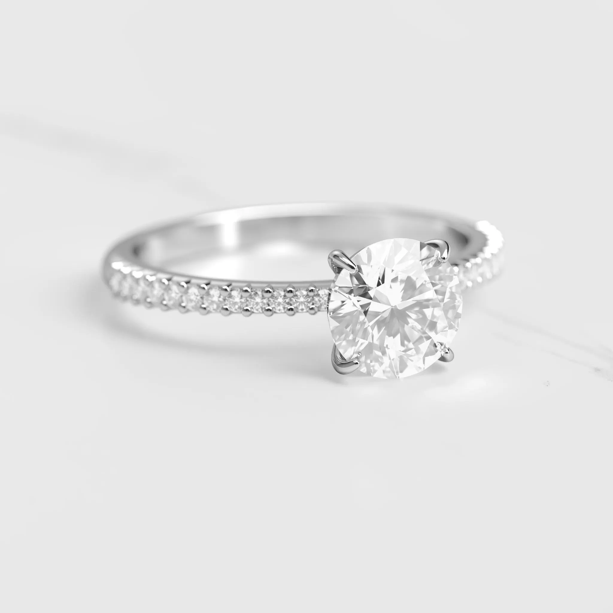 Round Half Pave Tapered Diamond Ring