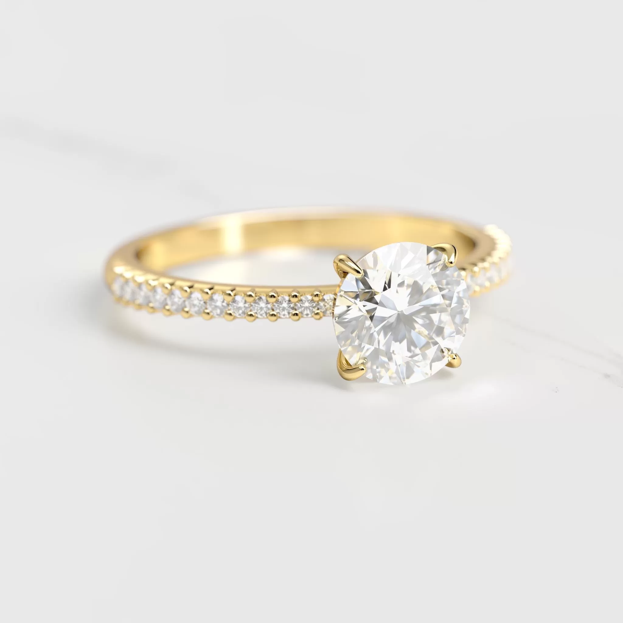 Round Half Pave Tapered Diamond Ring