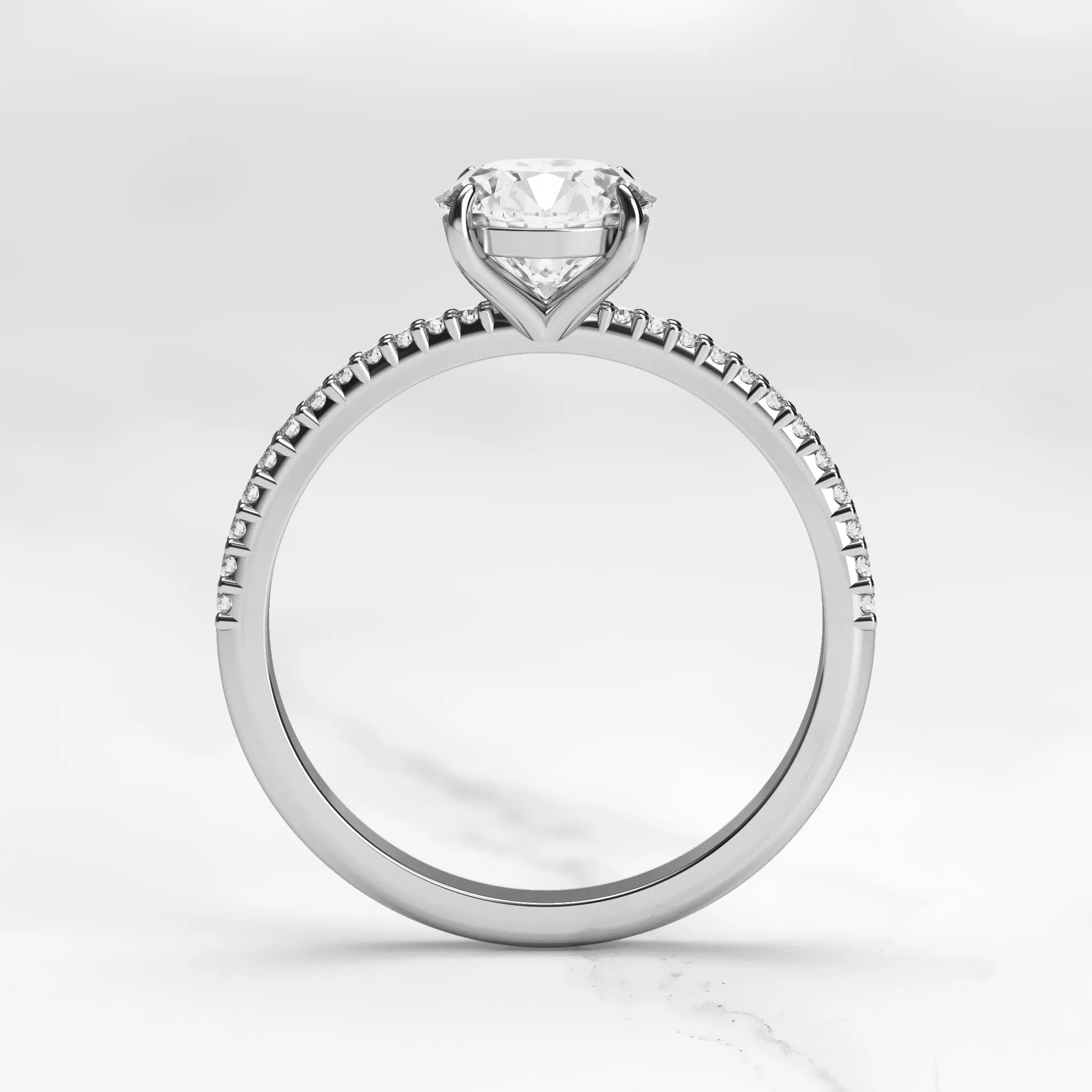 Round Half Pave Tapered Diamond Ring