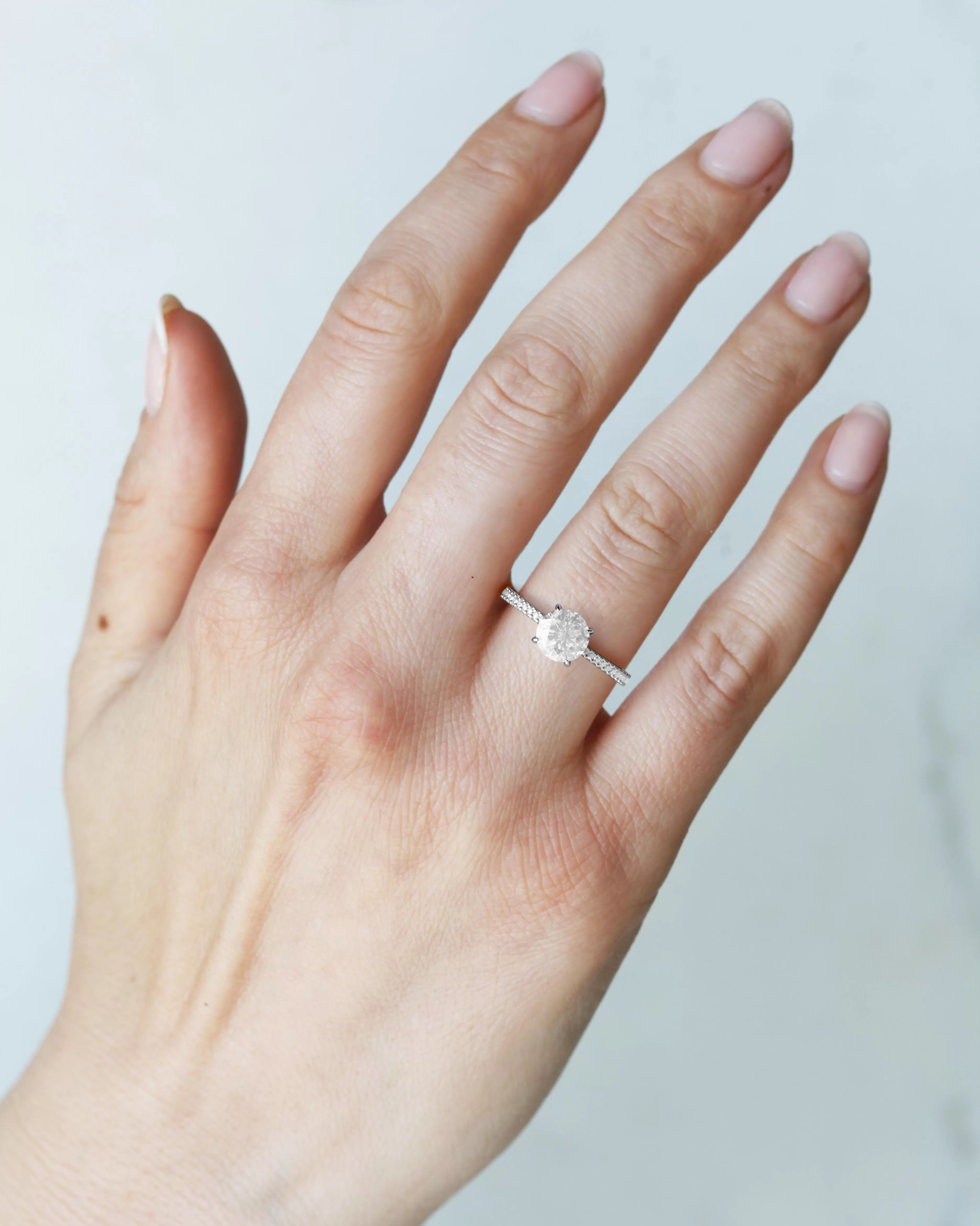 Round Half Pave Tapered Diamond Ring