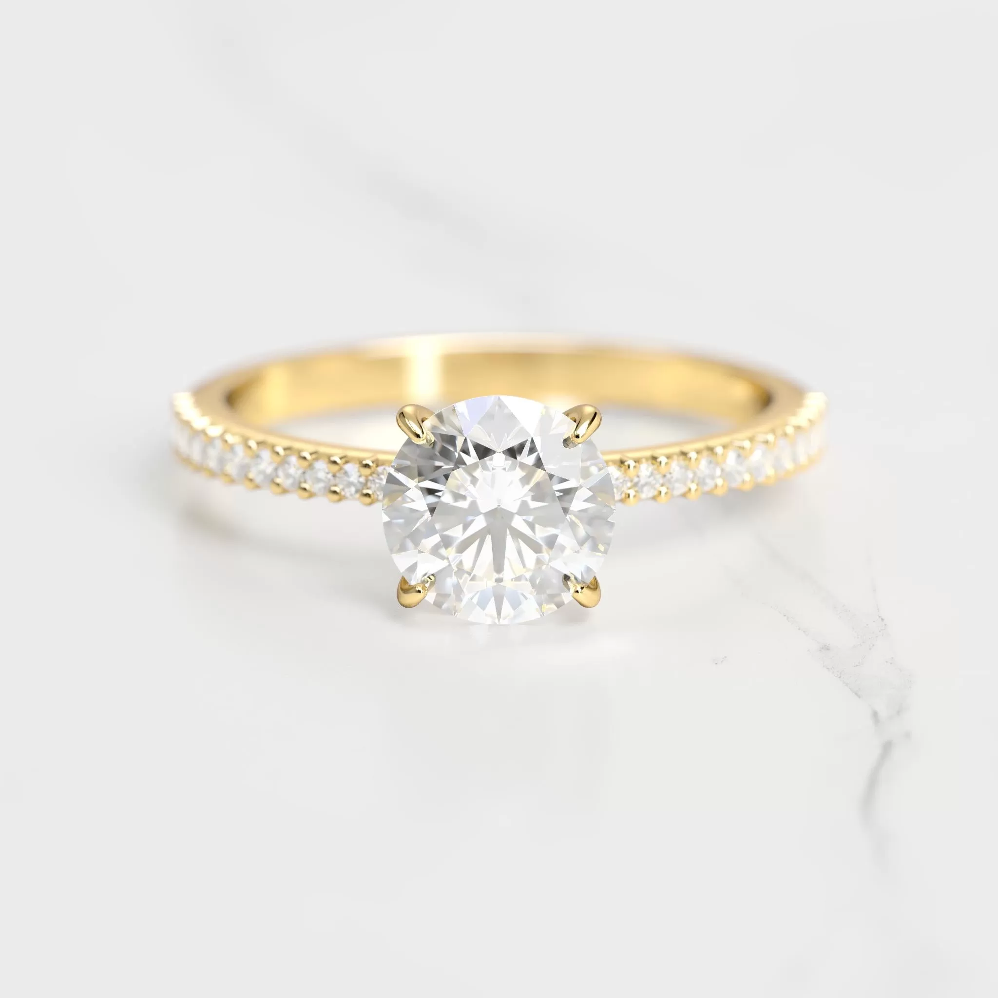 Round Half Pave Tapered Diamond Ring