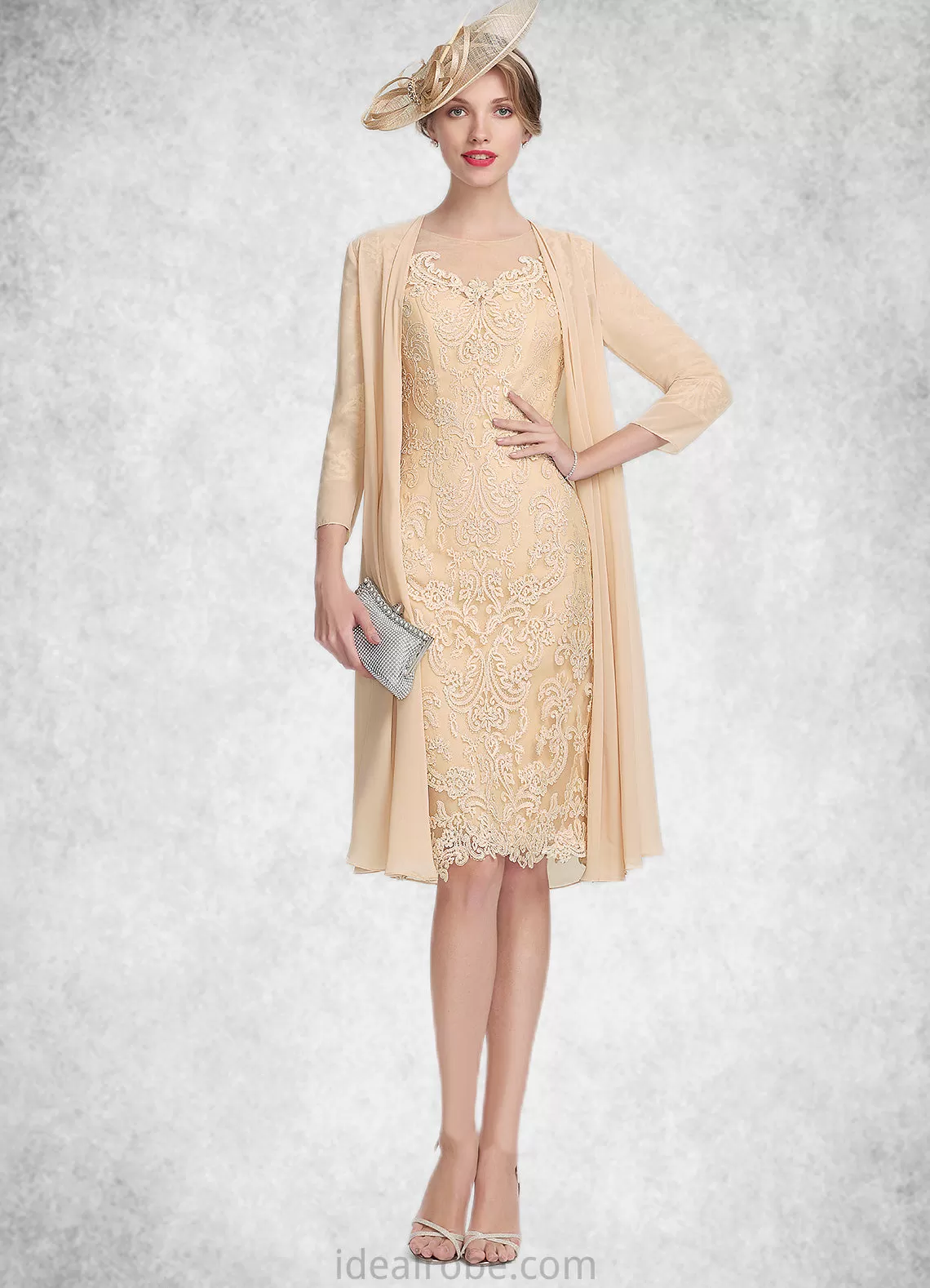 Sariah Sheath/Column Scoop Neck Knee-Length Lace Mother of the Bride Dress With Beading Sequins STK126P0014874