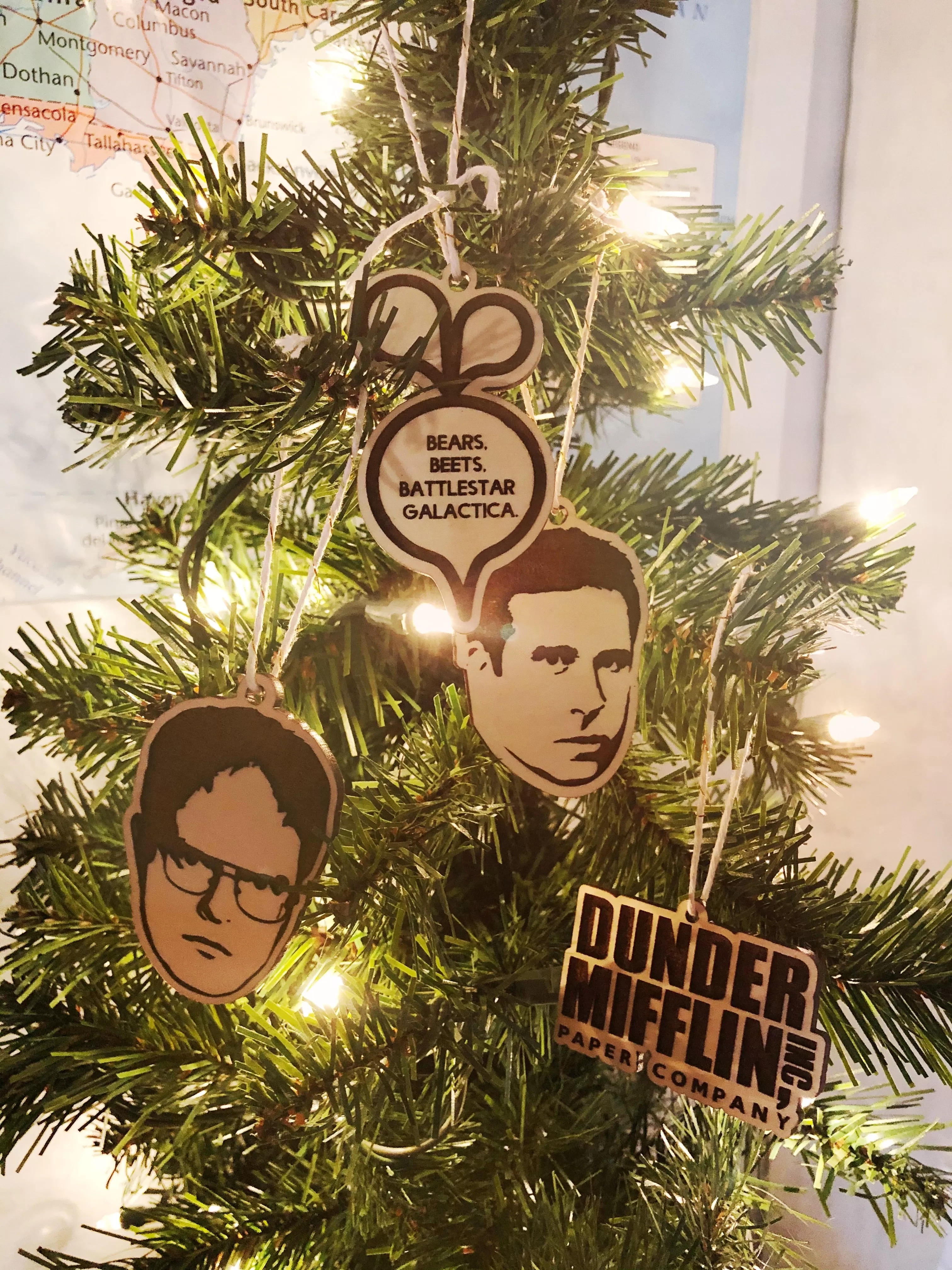 Set of 4 The Office Ornament Michael Scott Dunder Mifflin Dwight Schrute Bears Beets Battlestar Galactica