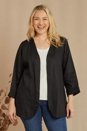 Short Linen Duster Jacket in Black