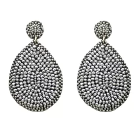 Silver Crystal Beaded Teardrop Earrings