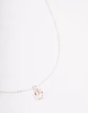 Silver Pink Solitaire Crystal Pendant Necklace