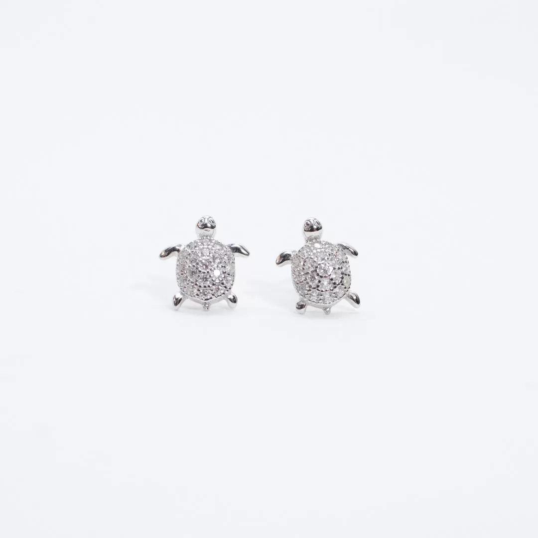 Silver Turtle Crystal Studs