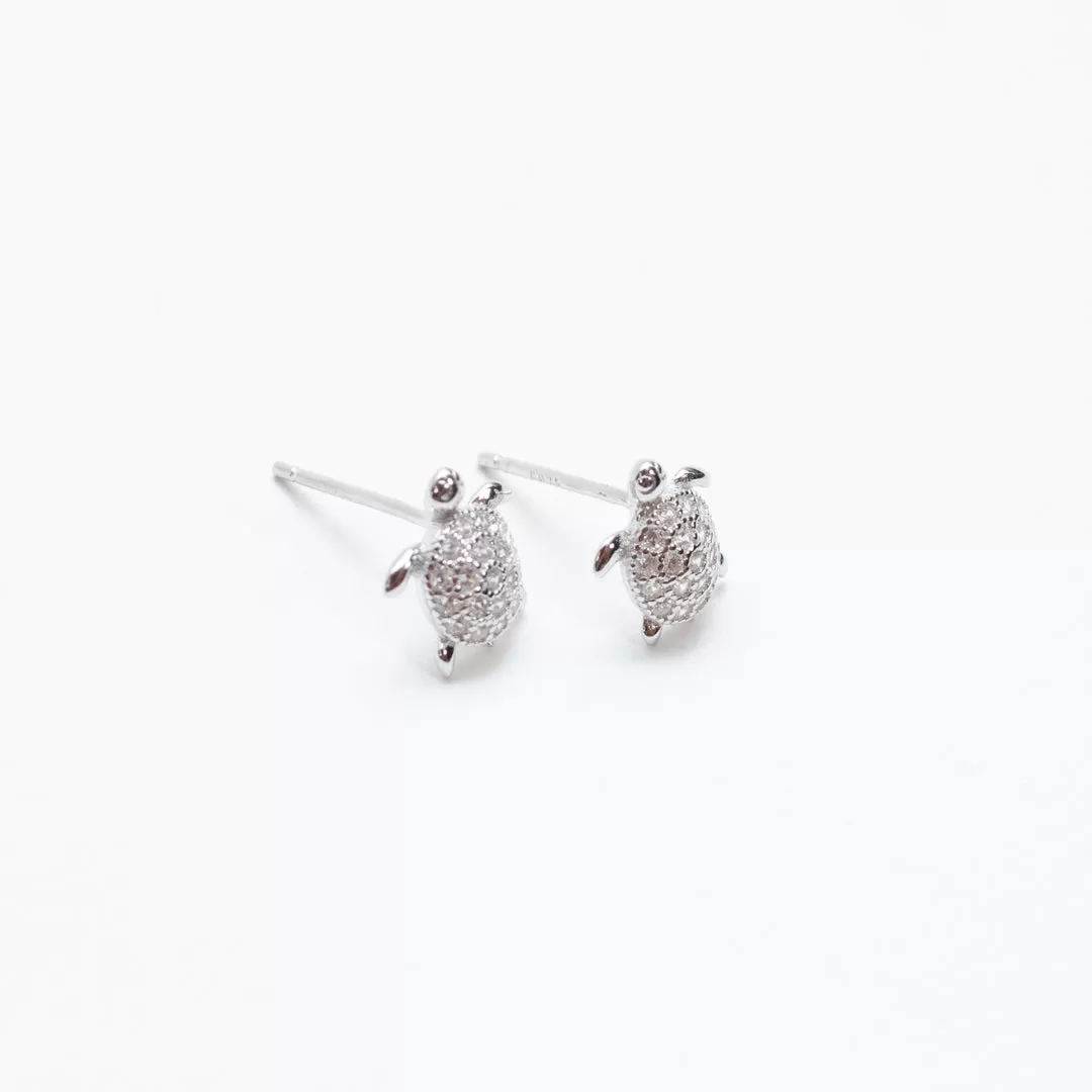 Silver Turtle Crystal Studs