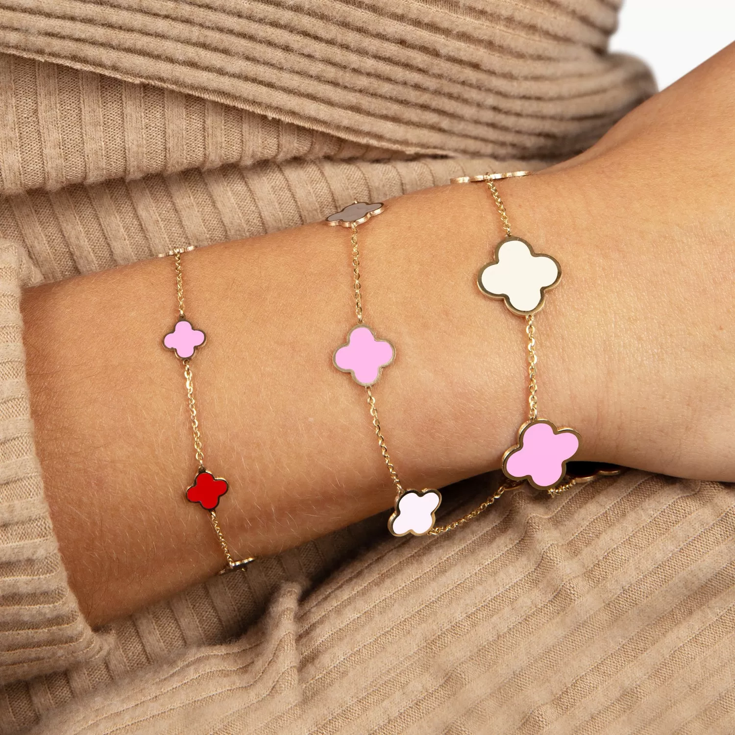 Small Pink Mixed Clover Bracelet