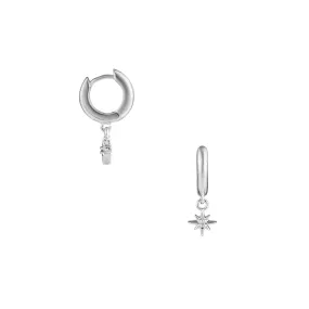 Starburst Pavé Micro Huggie Hoop Earrings - Silver