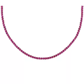 Sterling silver 3 mm ruby cz diamond tennis necklace