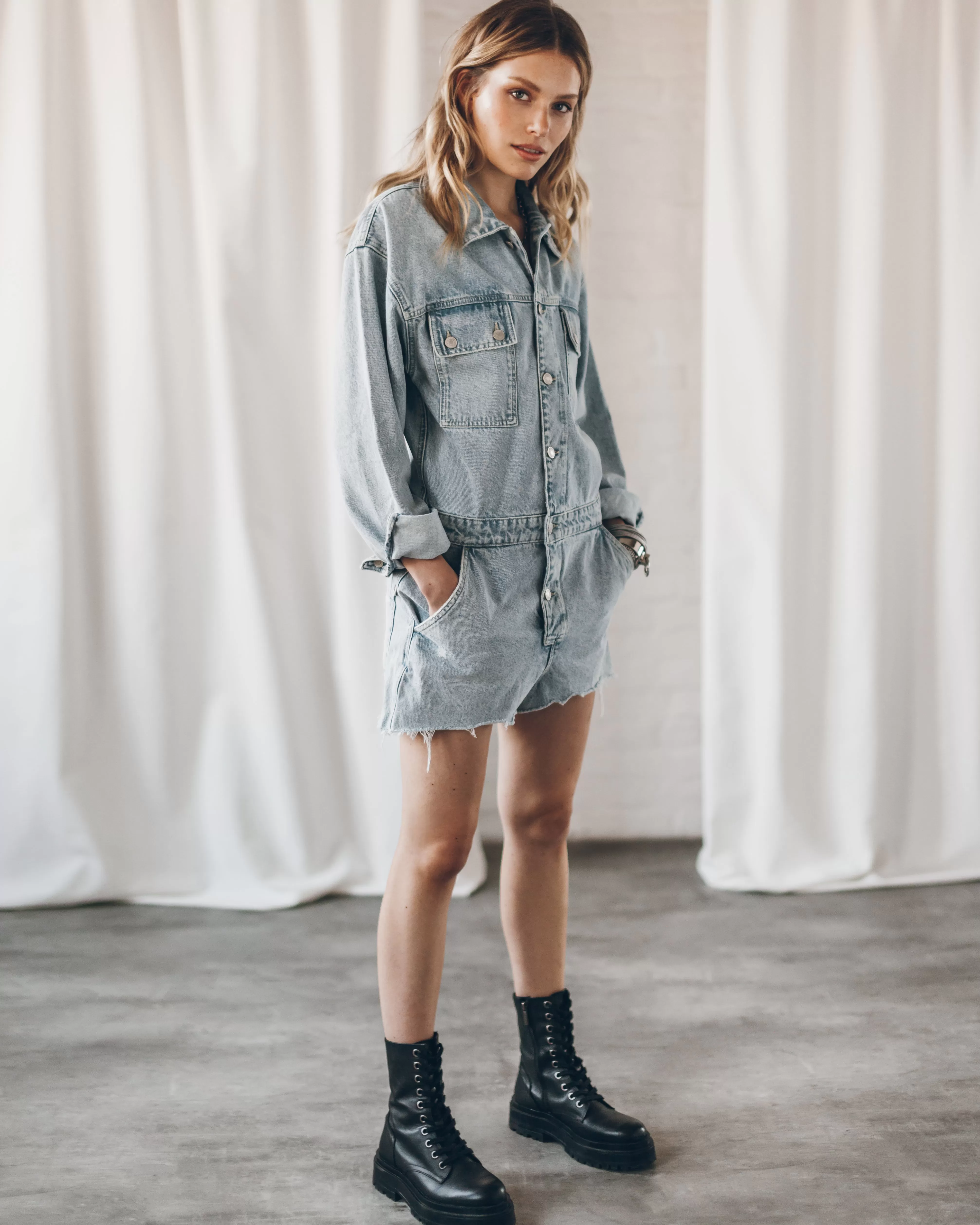 The Blue Short Denim Jumpsuit