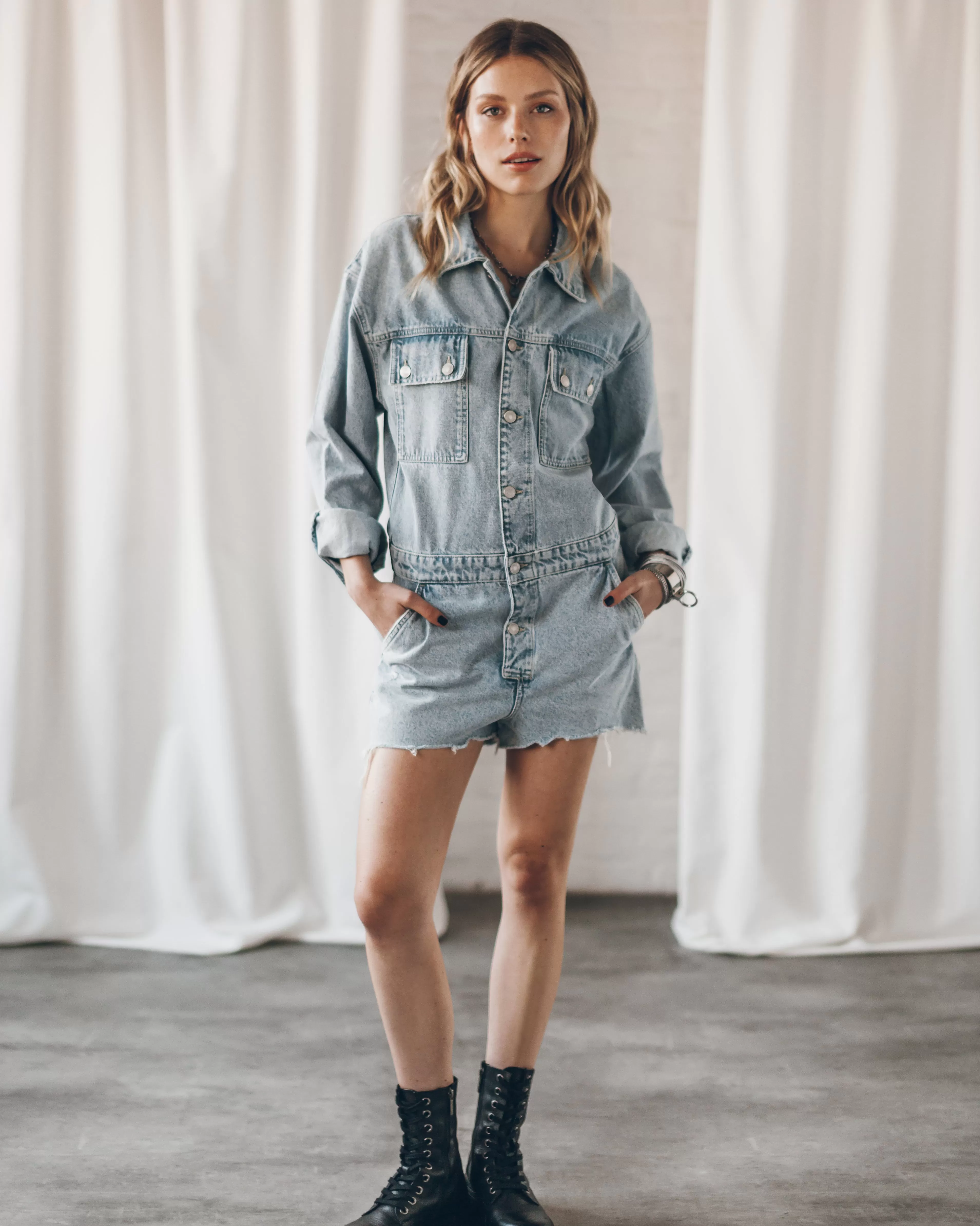 The Blue Short Denim Jumpsuit