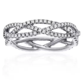 Three Row Woven Crossover Diamond Eternity Wedding Band Ring 14K White Gold