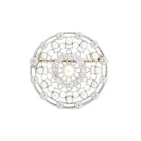 TIFFANY & CO. Edwardian Platinum, Diamond   Pearl Filigree Circle Pin