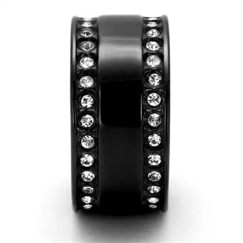 TK2195 IP Black(Ion Plating) Stainless Steel Ring with Top Grade Crystal in Clear