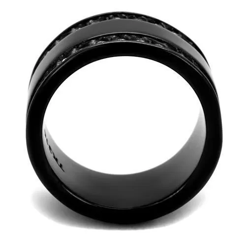 TK2195 IP Black(Ion Plating) Stainless Steel Ring with Top Grade Crystal in Clear