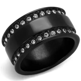 TK2195 IP Black(Ion Plating) Stainless Steel Ring with Top Grade Crystal in Clear