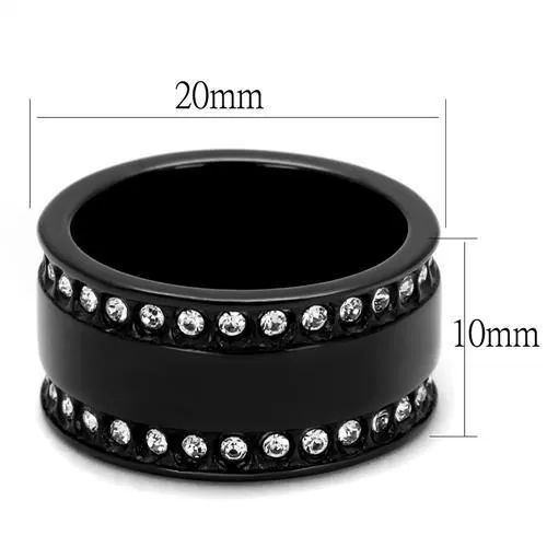 TK2195 IP Black(Ion Plating) Stainless Steel Ring with Top Grade Crystal in Clear