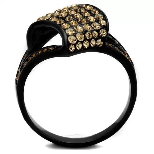 TK2351 IP Black(Ion Plating) Stainless Steel Ring with Top Grade Crystal in Smoked Quartz