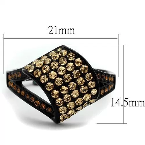 TK2351 IP Black(Ion Plating) Stainless Steel Ring with Top Grade Crystal in Smoked Quartz