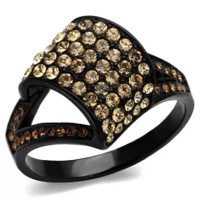 TK2351 IP Black(Ion Plating) Stainless Steel Ring with Top Grade Crystal in Smoked Quartz