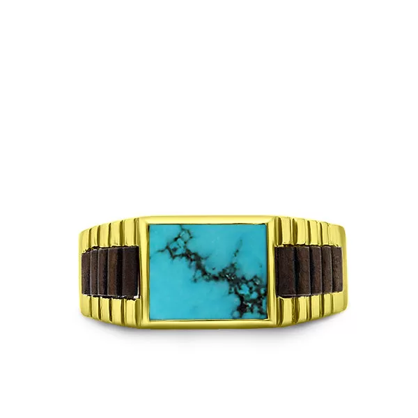 Turquoise Jewelry Man Statement Solid Fine 14k Yellow Gold Men's Heavy Wide Ring