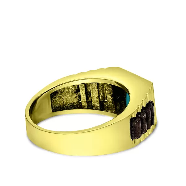 Turquoise Jewelry Man Statement Solid Fine 14k Yellow Gold Men's Heavy Wide Ring