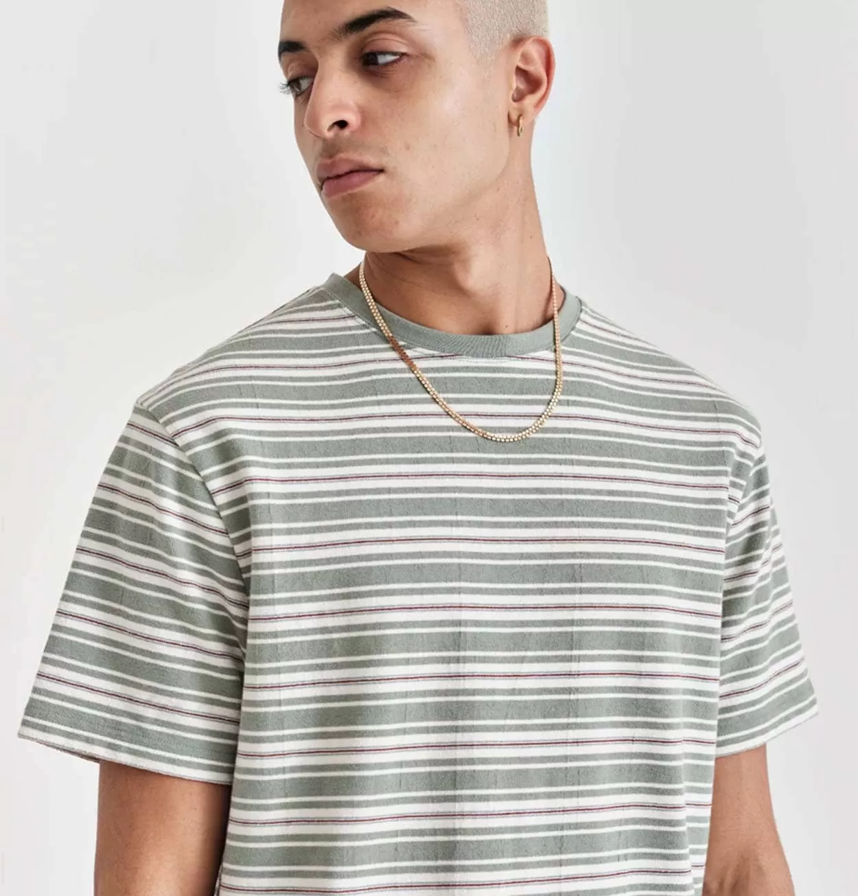 Wax London Dean T-Shirt in Light Green Trail Stripe