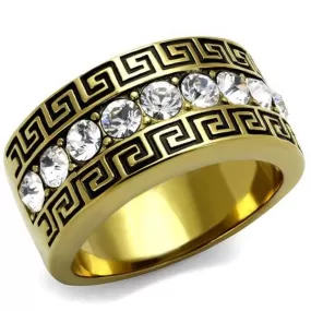 WildKlass Stainless Steel Ring IP GoldMen Top Grade Crystal Clear