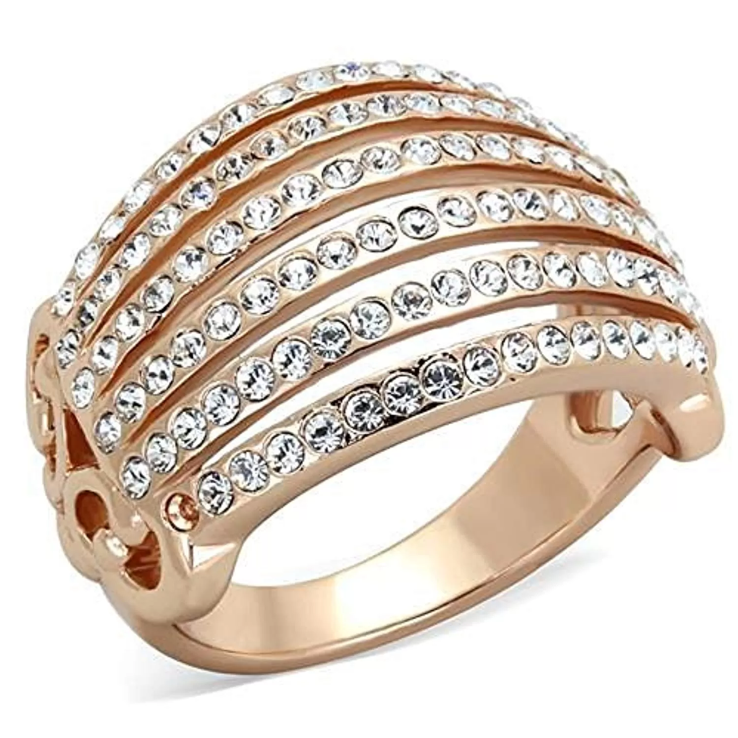 WildKlass Stainless Steel Ring IP Rose Gold Women Top Grade Crystal Clear