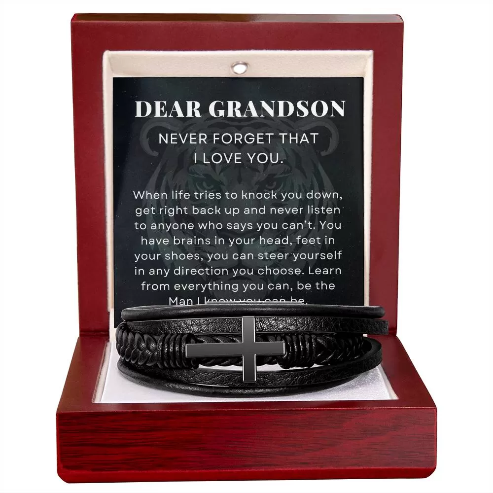 You Can Steer Yourself in Any Direction You Choose, To My Grandson Gift, Men's Cross Bracelet