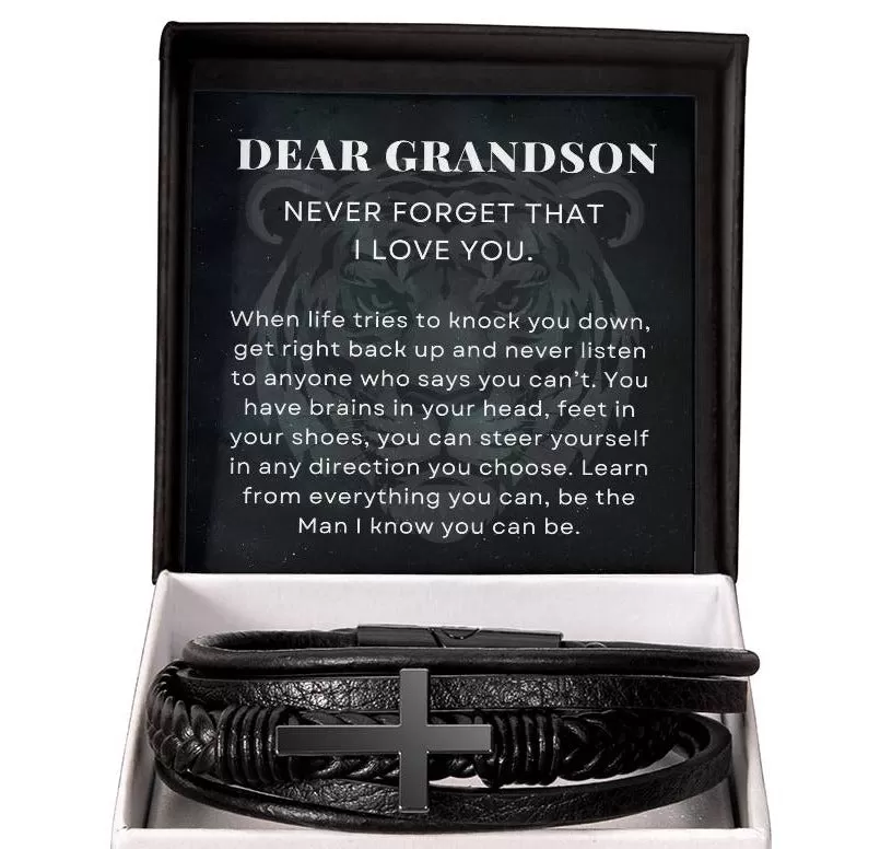 You Can Steer Yourself in Any Direction You Choose, To My Grandson Gift, Men's Cross Bracelet